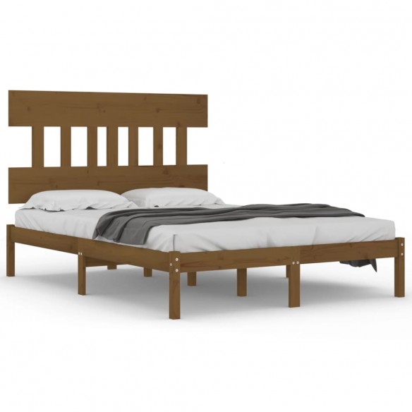 Cadre de lit Marron miel Bois massif 135x190 cm Double