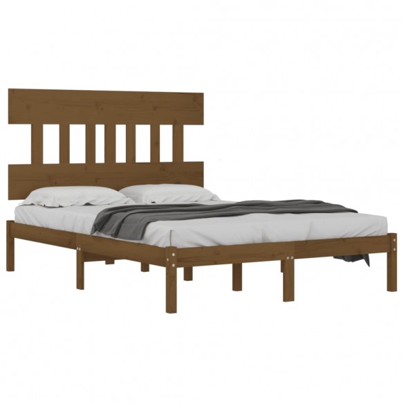 Cadre de lit Marron miel Bois massif 135x190 cm Double