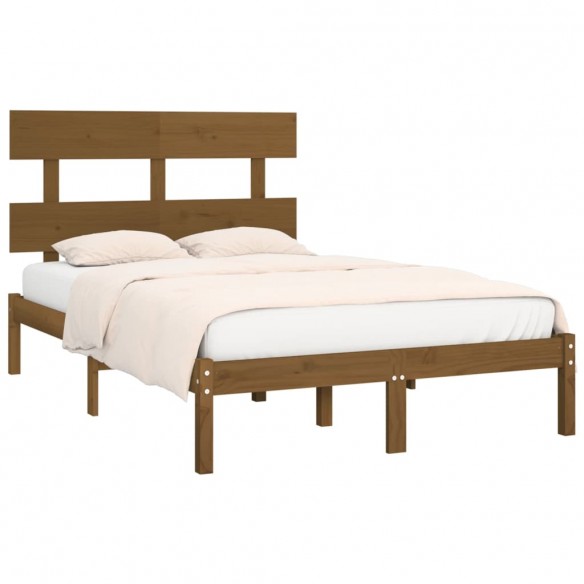 Cadre de lit Marron miel Bois massif 135x190 cm Double