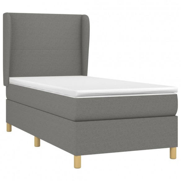 Sommier à lattes de lit avec matelas Gris foncé 100x200cm Tissu