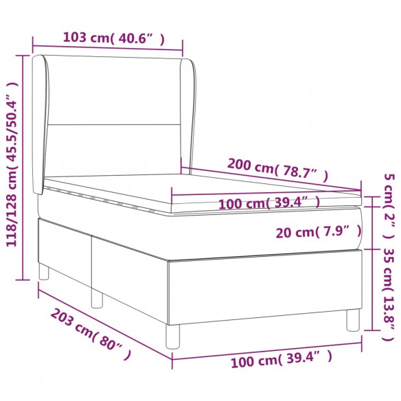 Sommier à lattes de lit avec matelas Gris foncé 100x200cm Tissu