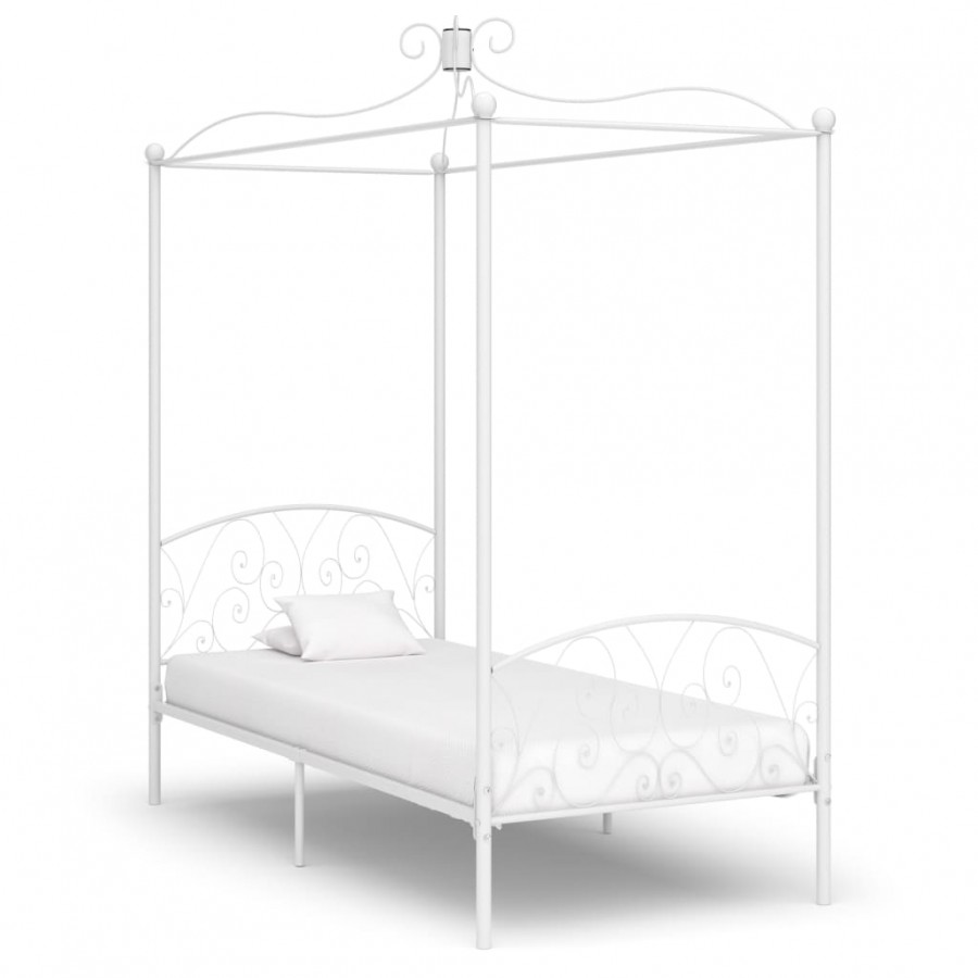 Cadre de lit à baldaquin Blanc Métal 90 x 200 cm