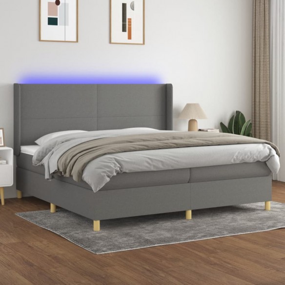 Sommier à lattes de lit matelas LED Gris foncé 200x200 cm Tissu