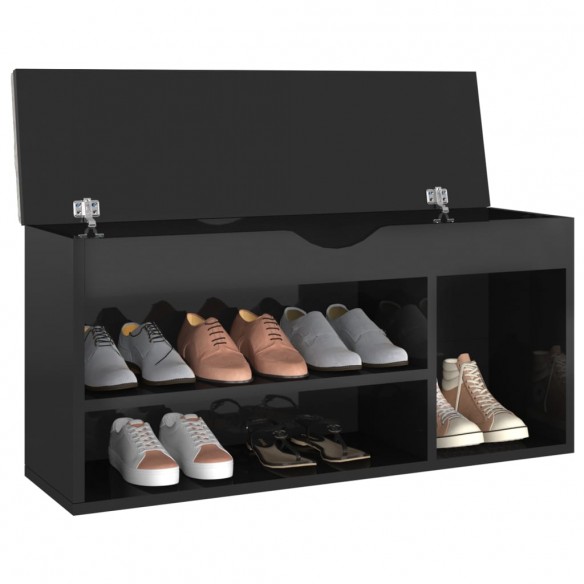 Banc à chaussures coussin Noir brillant 104x30x49 cm Aggloméré