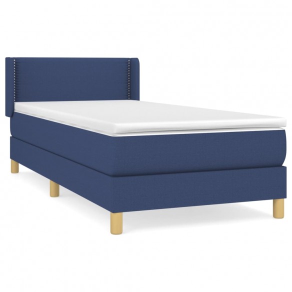 Cadre de lit avec matelas Bleu 90x190 cm Tissu