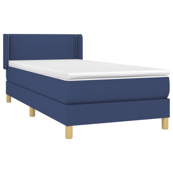 Cadre de lit avec matelas Bleu 90x190 cm Tissu