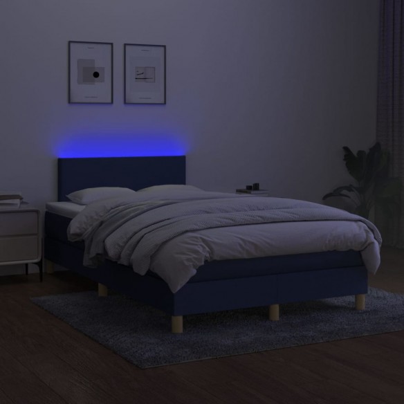 Cadre de lit avec matelas LED Bleu 120x200 cm Tissu