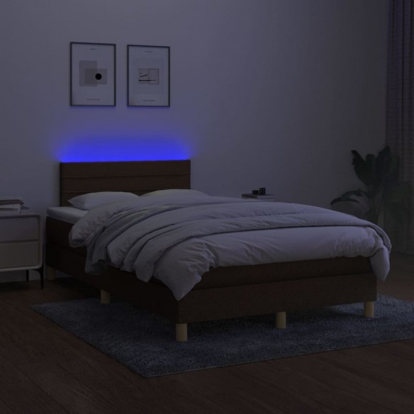 Sommier à lattes de lit matelas et LED Marron foncé 120x200 cm