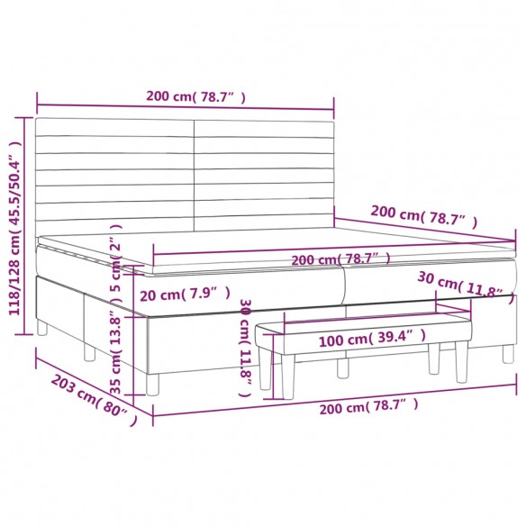 Cadre de lit et matelas Gris clair 200x200cm Velours