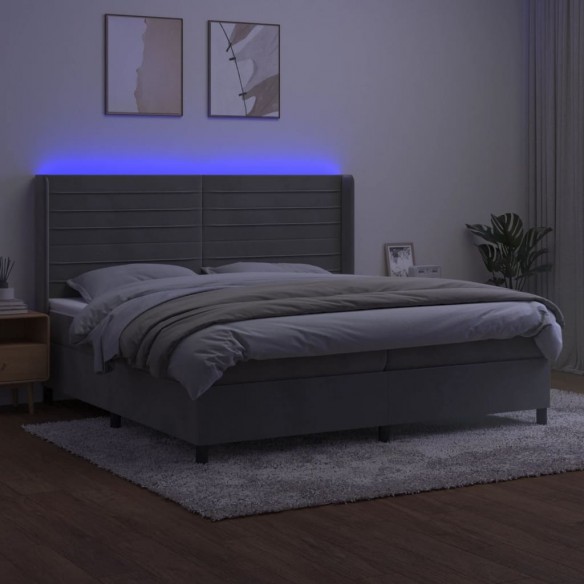 Cadre de lit matelas et LED Gris clair 200x200 cm