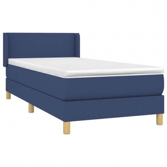 Cadre de lit avec matelas Bleu 100x200 cm Tissu