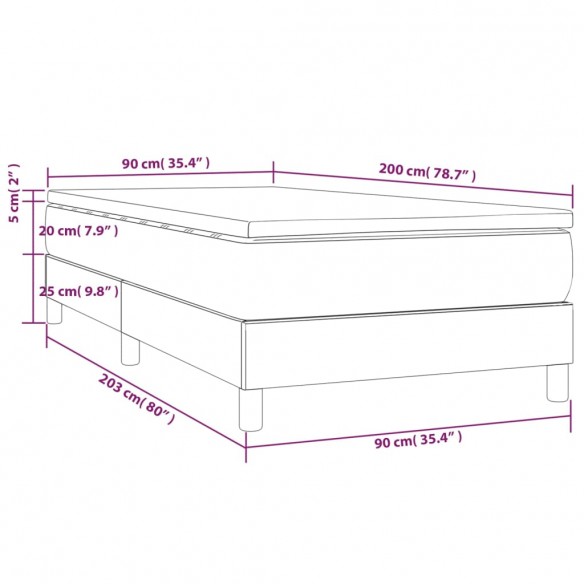 Cadre de lit avec matelas Crème 90x200 cm Tissu