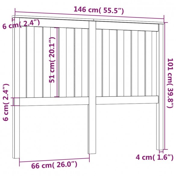 Tête de lit Marron miel 146x6x101 cm Bois massif de pin