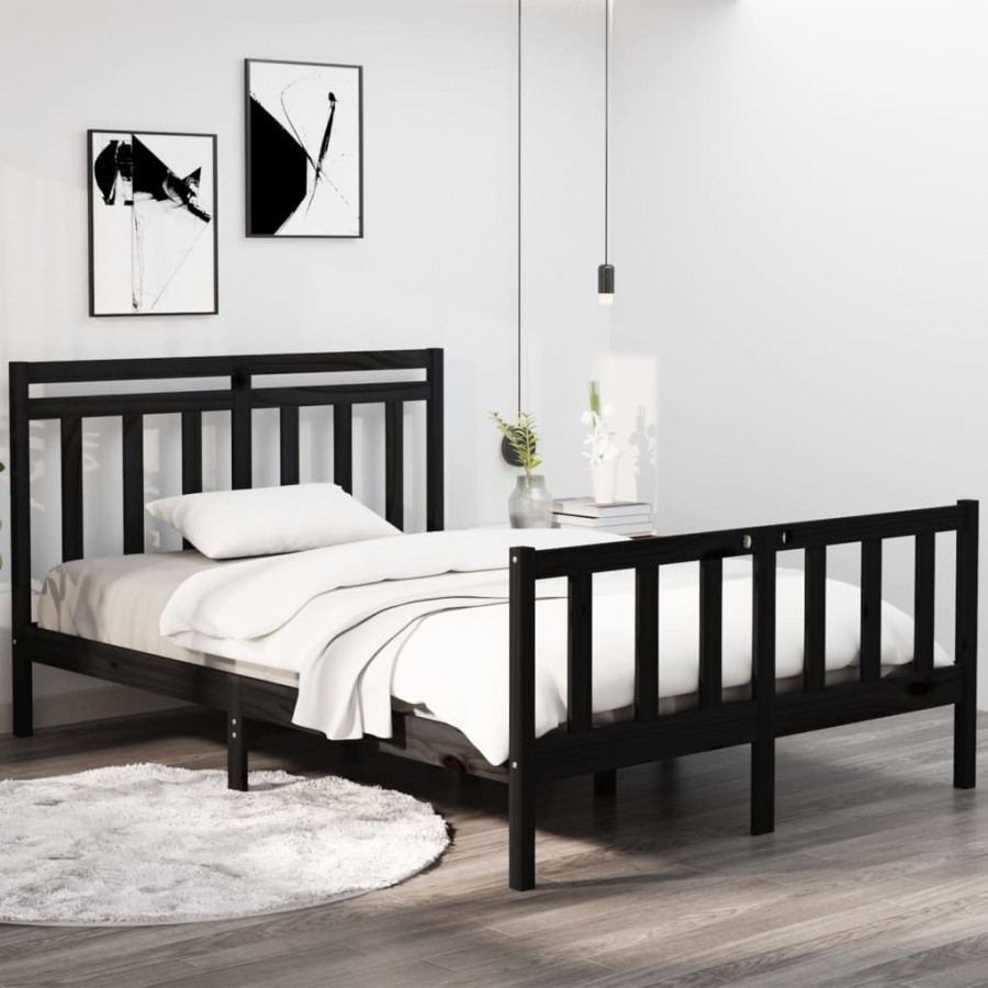 Cadre de lit Noir Bois massif 135x190 cm Double