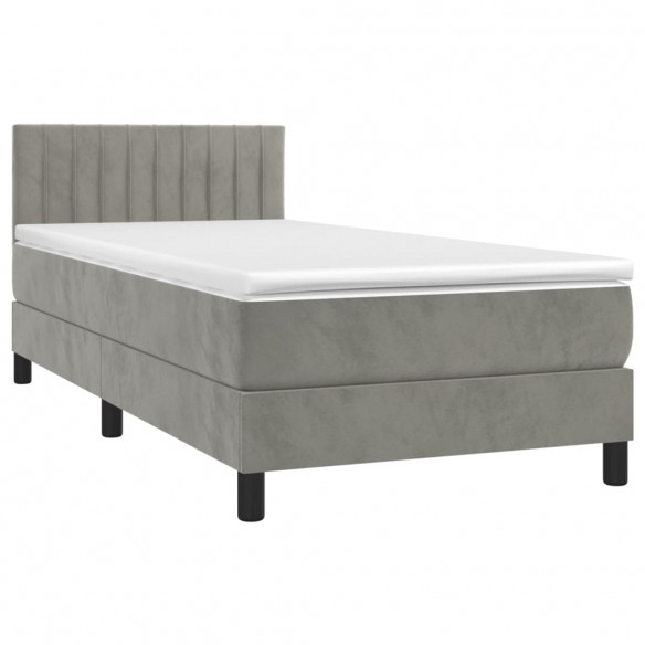 Cadre de lit et matelas Gris clair 100x200cm Velours