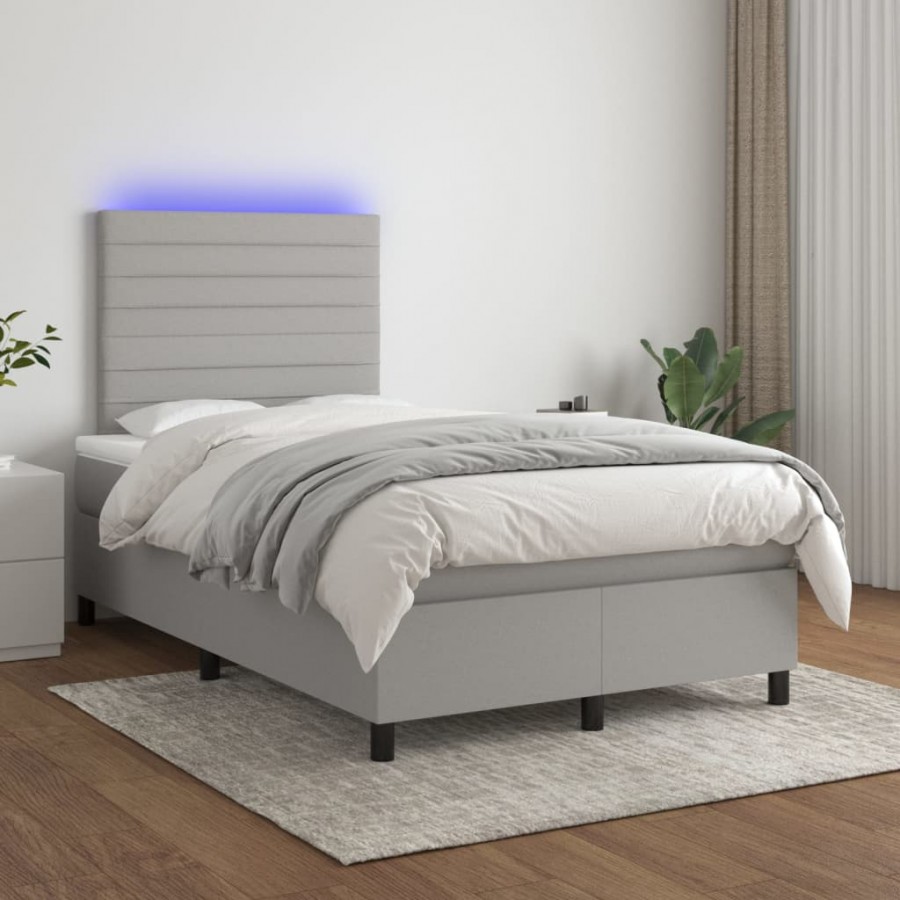 Sommier à lattes de lit et matelas et LED Gris clair 120x200 cm