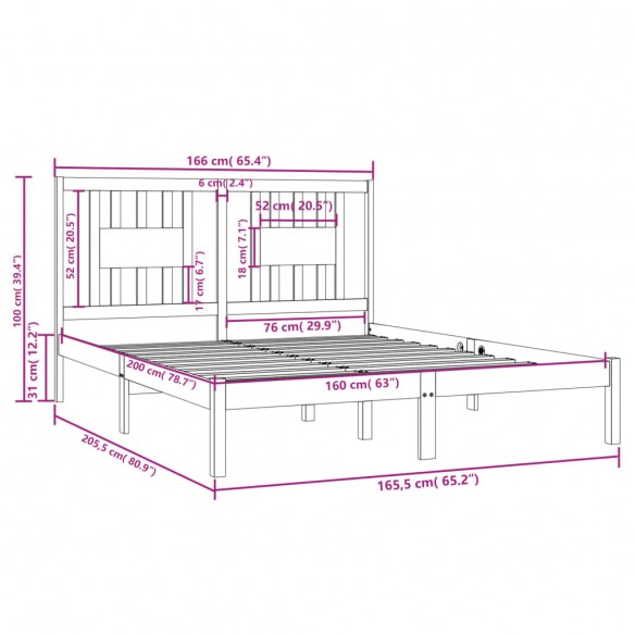 Cadre de lit Bois de pin massif 160x200 cm