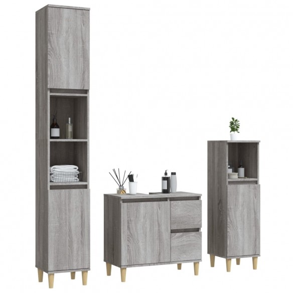 Ensemble d'armoires de salle de bain 3 pcs sonoma gris