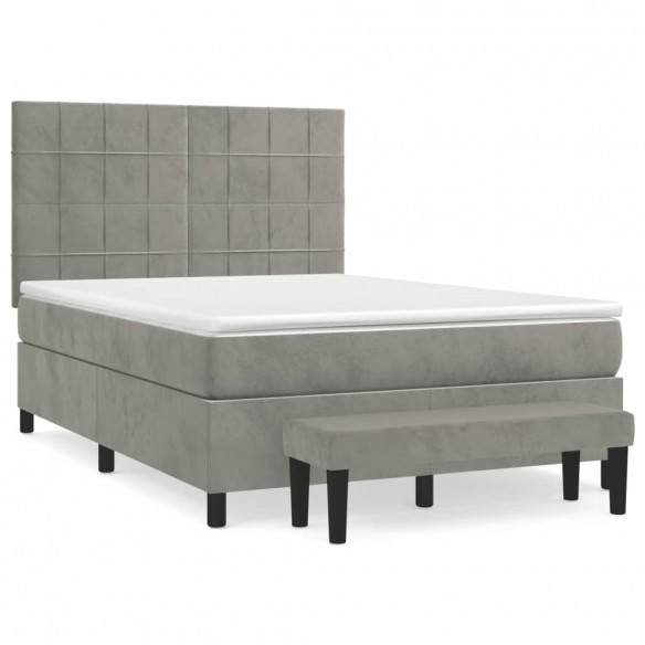 Cadre de lit et matelas Gris clair 140x200cm Velours