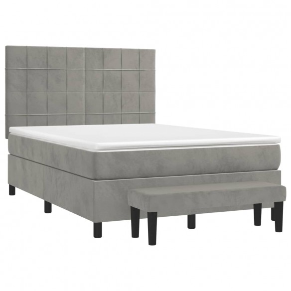 Cadre de lit et matelas Gris clair 140x200cm Velours