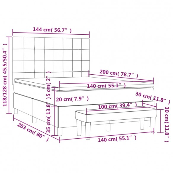 Cadre de lit et matelas Gris clair 140x200cm Velours