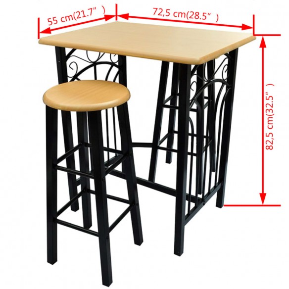 Ensemble de table à dîner Bois brun roux avec noir Acier