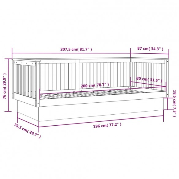 Lit de jour Marron miel 80x200 cm Bois de pin massif