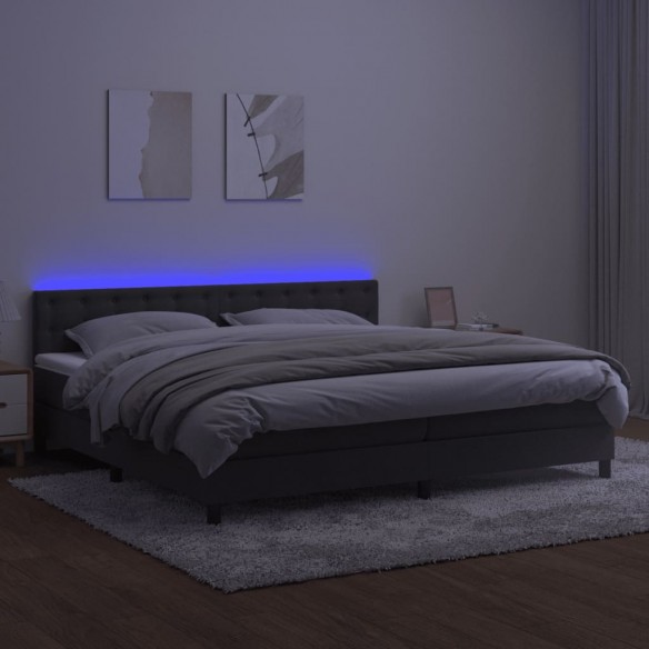 Sommier à lattes de lit matelas et LED Gris foncé 200x200 cm