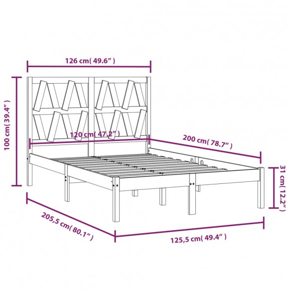 Cadre de lit Bois de pin massif 120x200 cm