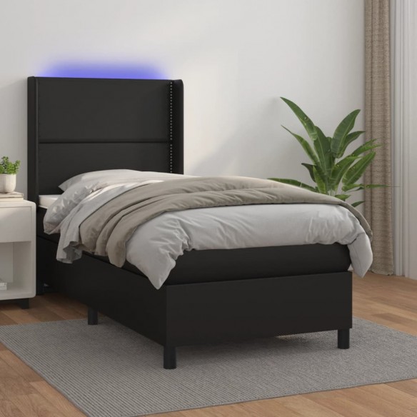 Sommier à lattes de lit matelas LED Noir 90x190 cm Similicuir