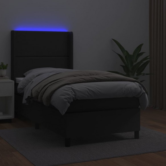 Sommier à lattes de lit matelas LED Noir 90x190 cm Similicuir