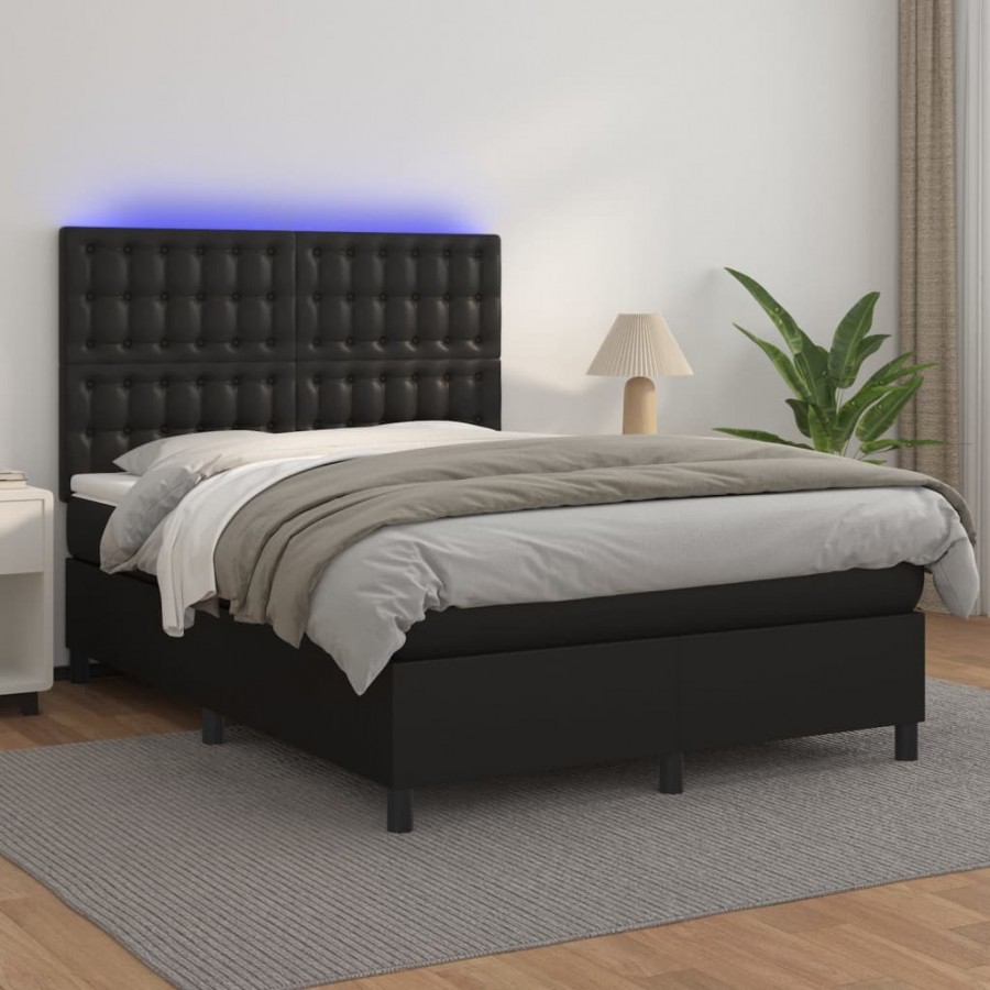 Sommier à lattes de lit avec matelas et LED Noir 140x200 cm