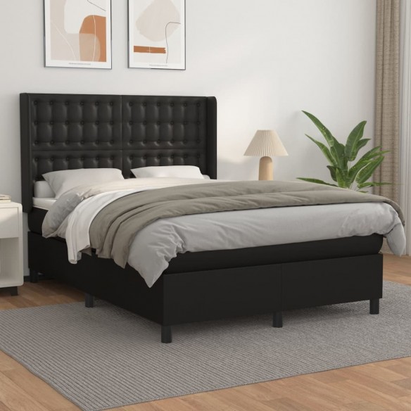 Sommier à lattes de lit avec matelas Noir 140x200 cm Similicuir