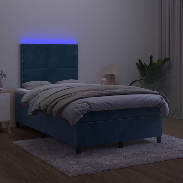 Sommier à lattes de lit matelas et LED Bleu foncé 120x200 cm