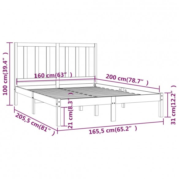 Cadre de lit Bois de pin massif 160x200 cm