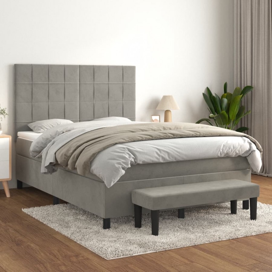 Cadre de lit et matelas Gris clair 140x190cm Velours