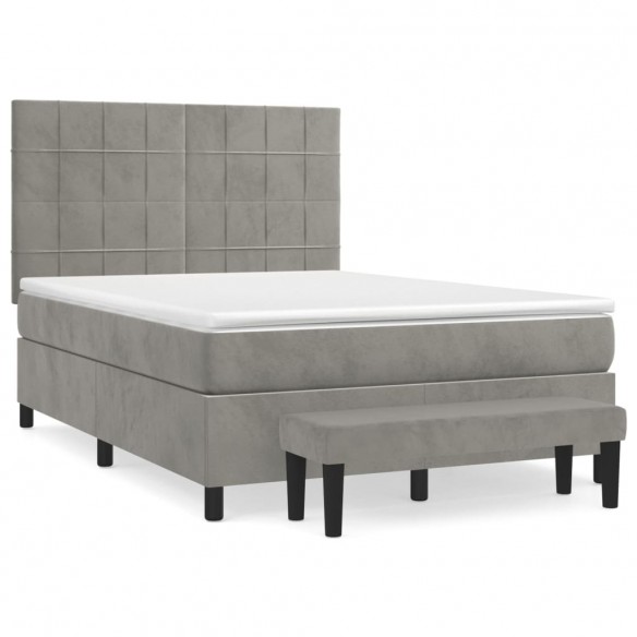 Cadre de lit et matelas Gris clair 140x190cm Velours