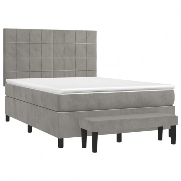 Cadre de lit et matelas Gris clair 140x190cm Velours