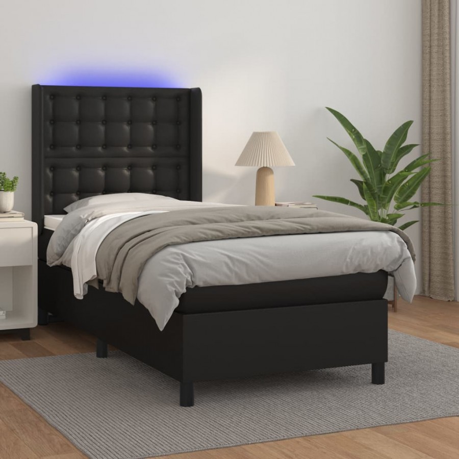 Cadre de lit matelas LED Noir 100x200cm Similicuir