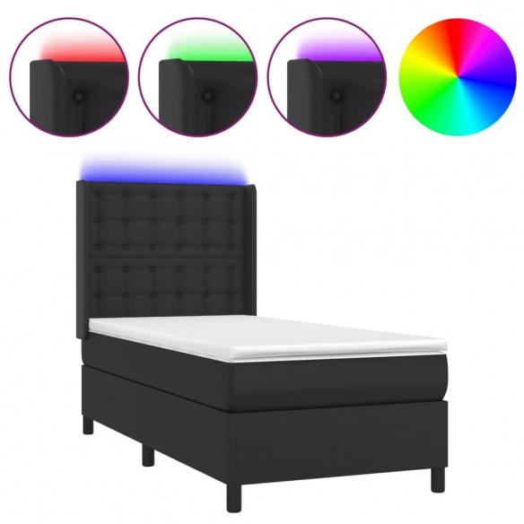 Cadre de lit matelas LED Noir 100x200cm Similicuir