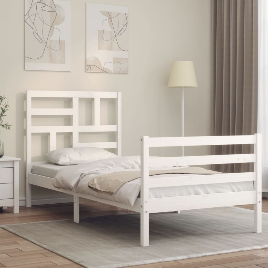 Cadre de lit avec tête de lit blanc 90x200 cm bois massif