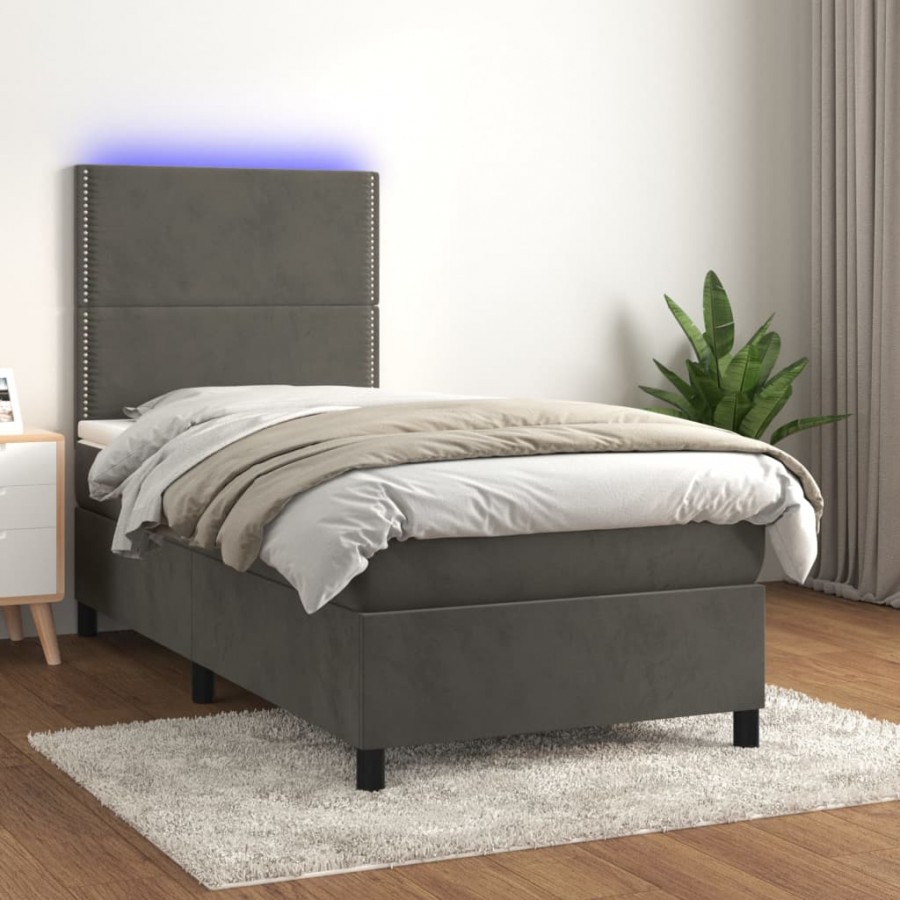 Cadre de lit matelas et LED Gris foncé 100x200 cm