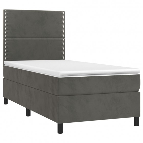 Cadre de lit matelas et LED Gris foncé 100x200 cm