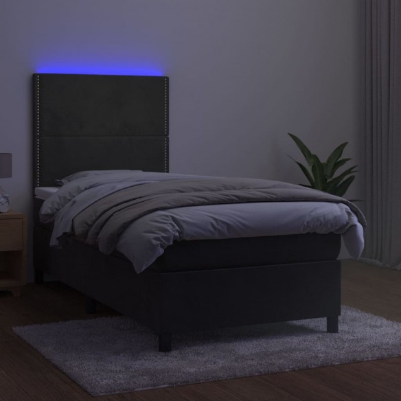 Cadre de lit matelas et LED Gris foncé 100x200 cm