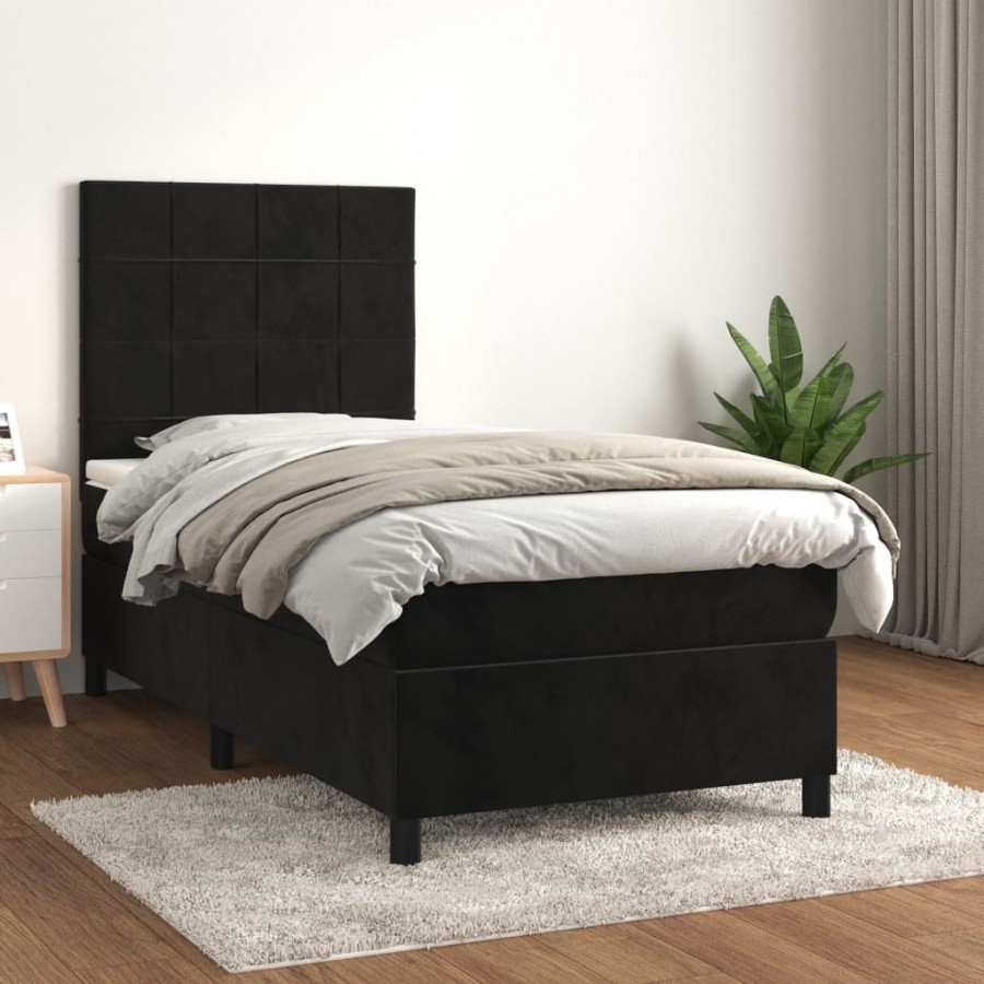 Cadre de lit avec matelas Noir 100x200 cm Velours