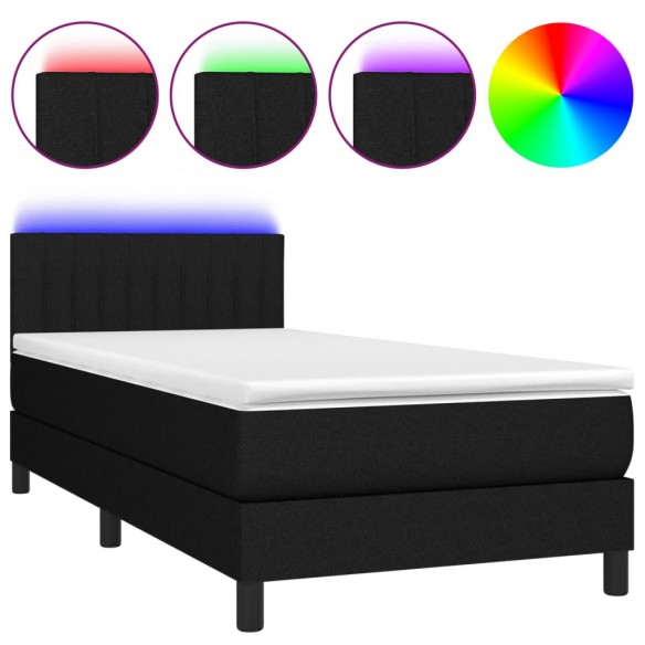 Sommier à lattes de lit avec matelas LED Noir 100x200 cm Tissu