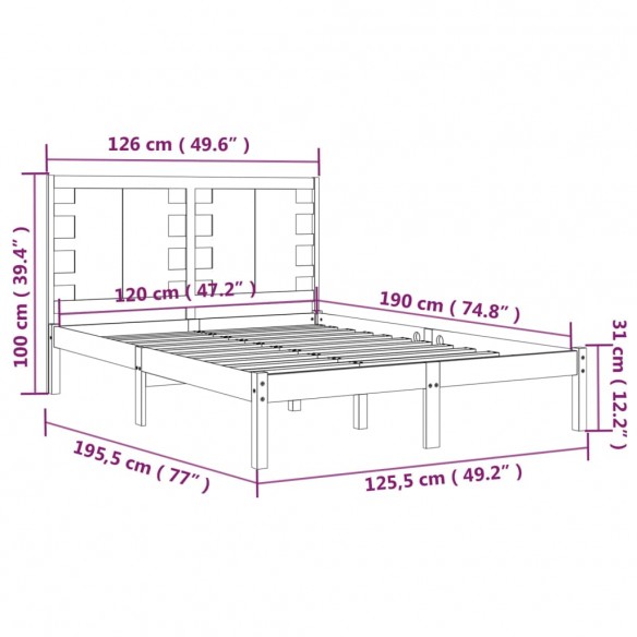 Cadre de lit bois massif 120x190 cm petit double