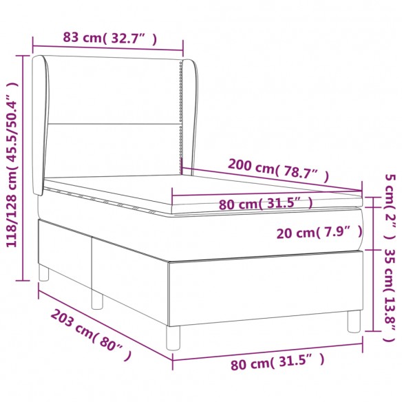 Sommier à lattes de lit et matelas Gris foncé 80x200 cm Velours