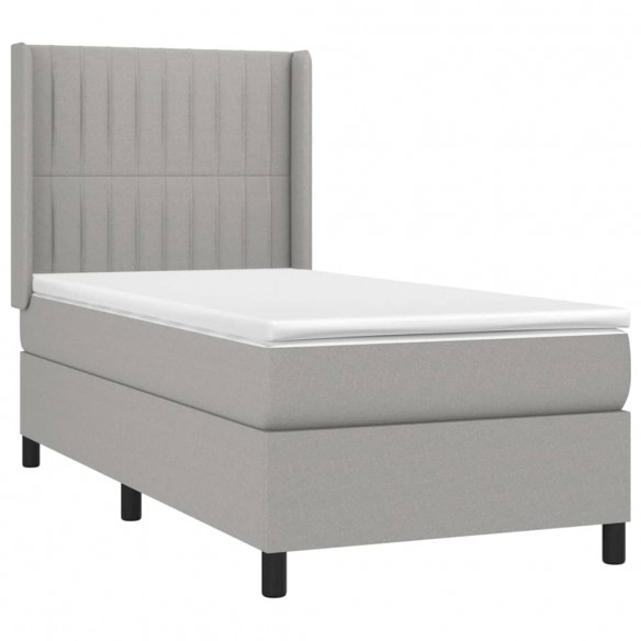 Sommier à lattes de lit avec matelas Gris clair 90x200 cm Tissu