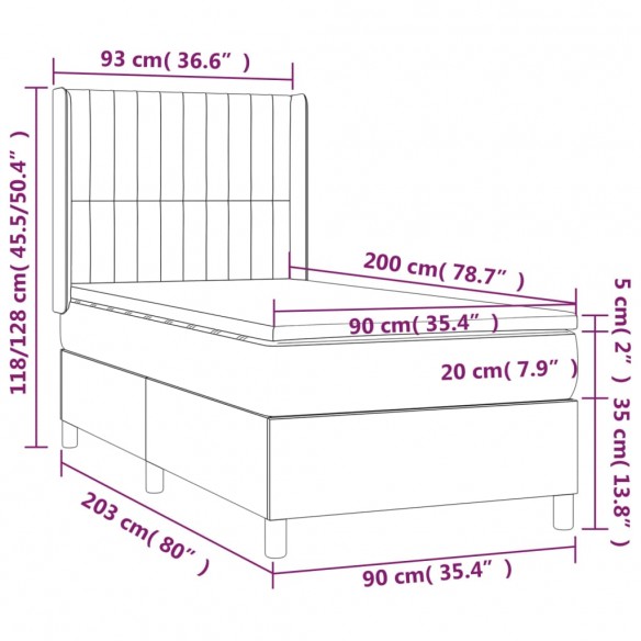 Cadre de lit avec matelas Gris clair 90x200 cm Tissu